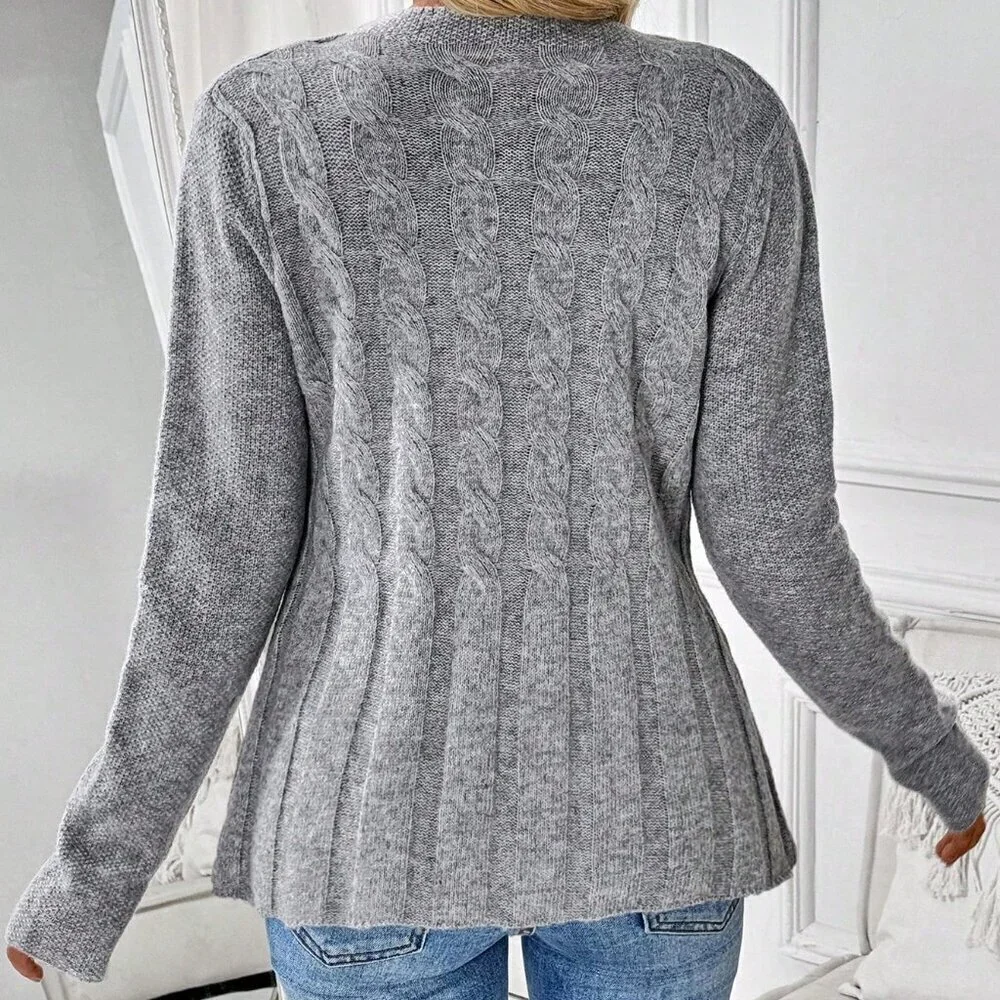 Grey Casual Women's Long Sleeve button down sweater Cardigan